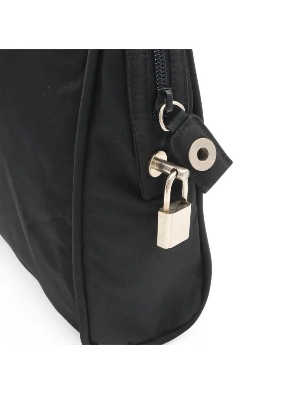Prada Triangle Logo Business Briefcase Tote Bag Nylon Leather Black Silver